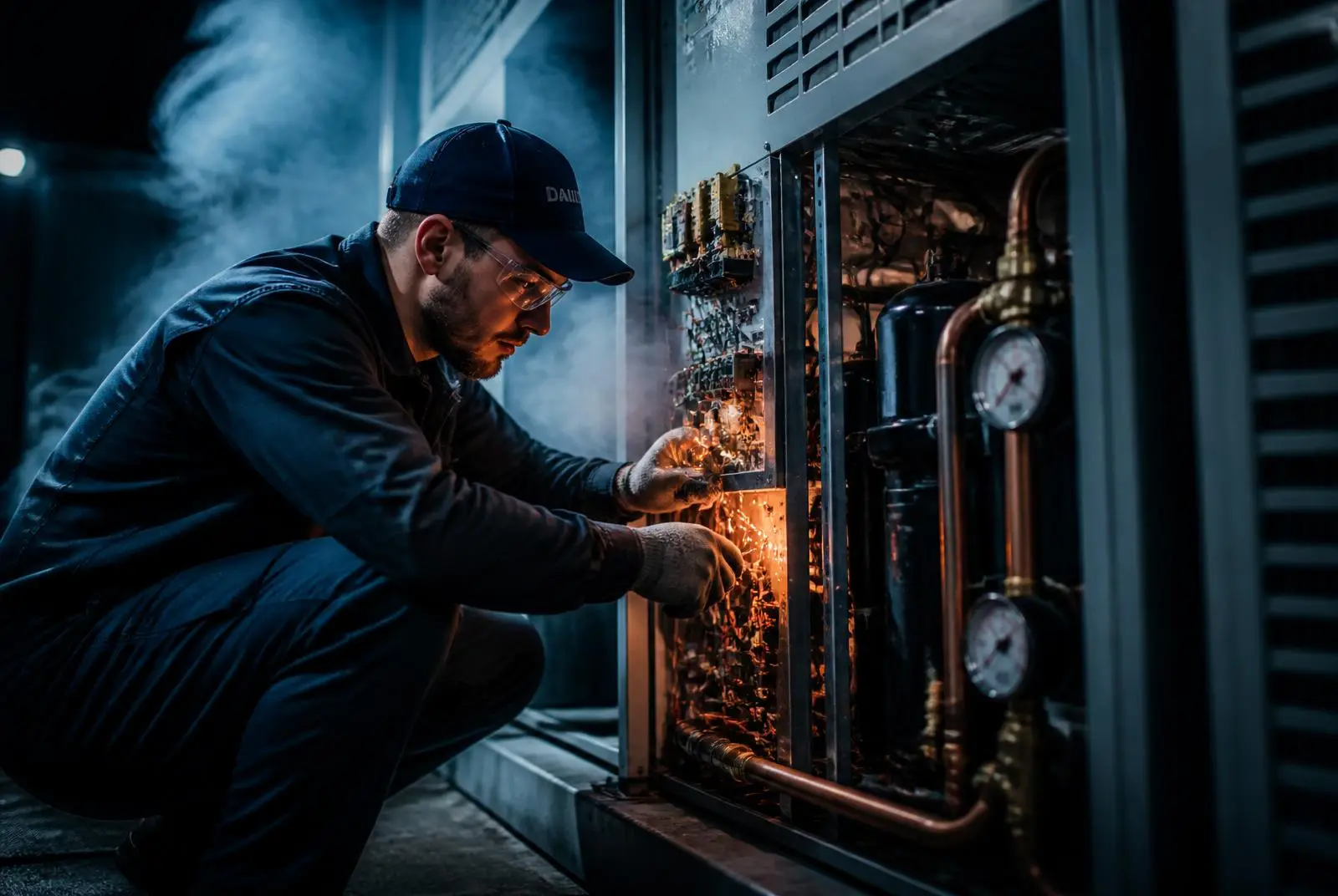 Técnico de Soluciones Carrera trabajando en instalación eléctrica industrial